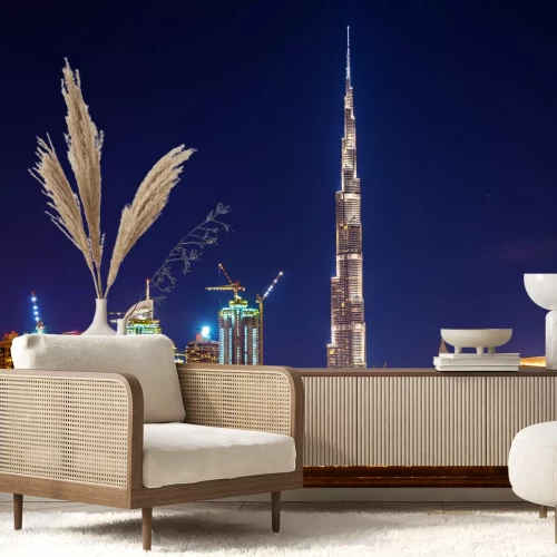 Fototapete Night view of Dubai Downtown with Burj Khalifa