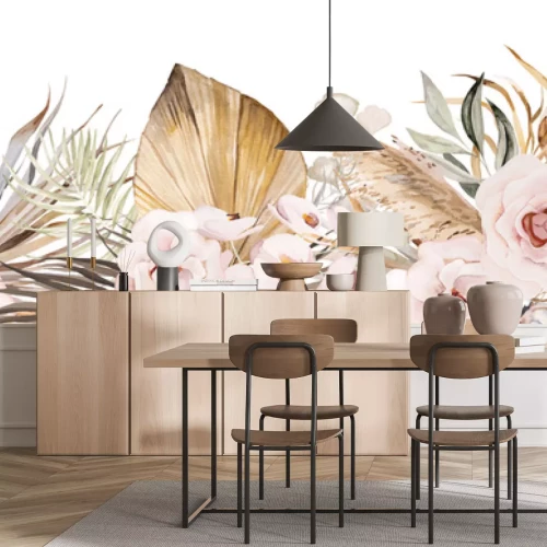 Sticker Pastellfarbene Blumen und Blätter im Boho-Stil