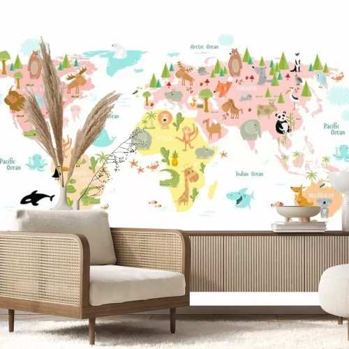 Sticker Märchentiere auf einer Weltkarte