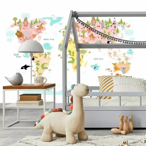 Sticker Märchentiere auf einer Weltkarte