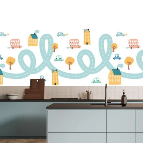 Sticker Kurvenreiche Straße durch eine kleine Stadt