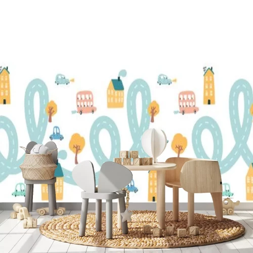 Sticker Kurvenreiche Straße durch eine kleine Stadt