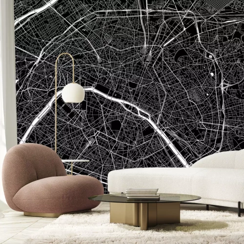 Fototapete Dunkle Karte der Straßen und Bezirke von Paris