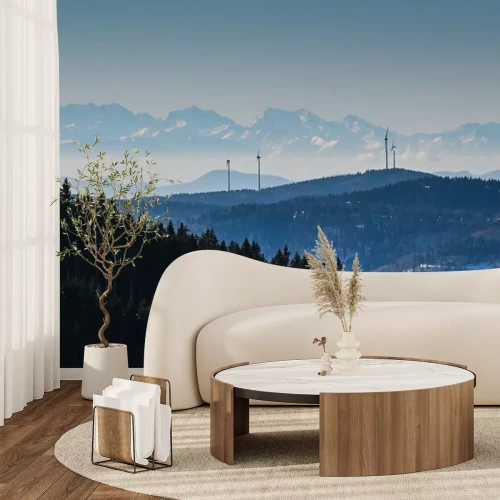 Fototapete Windkraft im Südschwarzwald mit Alpenpanorama