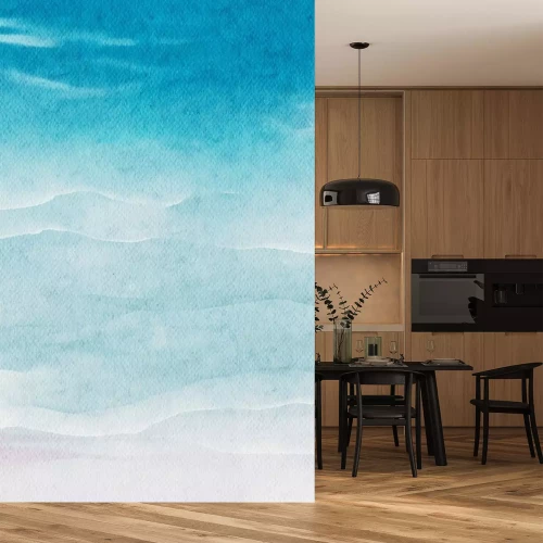 Sticker Abstraktes Konzept eines mit Aquarellfarben gemalten Strandes