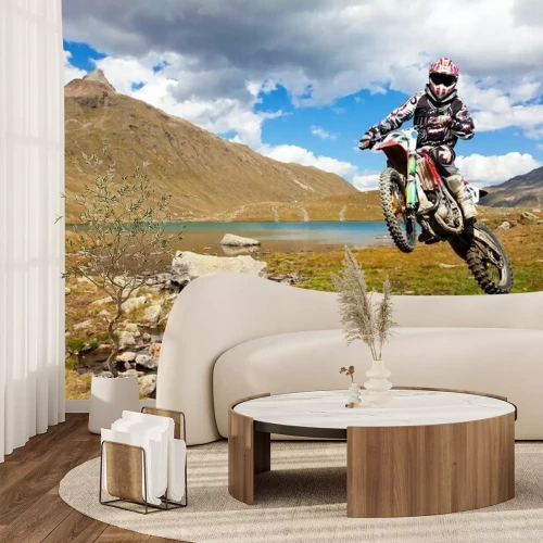Fototapete Geländemotorrad in den Bergen