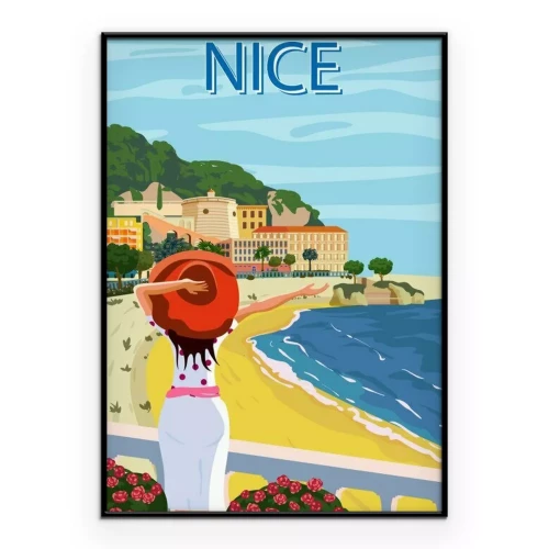 Poster Grafik eines Mädchens an der französischen Riviera