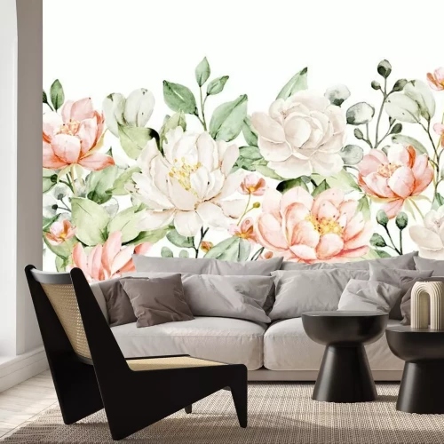 Fototapete Pfingstrosen in Weiß und Aprikose