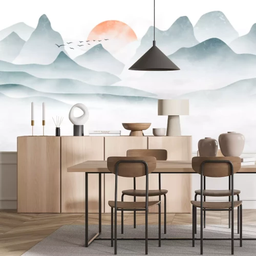 Sticker Sonnenuntergang in den asiatischen Bergen