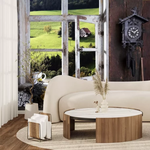 Fototapete Bauernstube mit Blick durch das Fenster