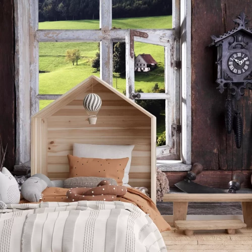 Fototapete Bauernstube mit Blick durch das Fenster