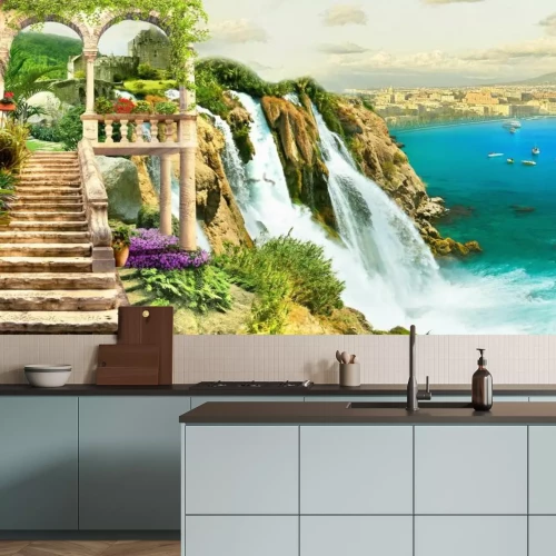 Fototapete Blick auf das Schloss und die Meereslandschaft