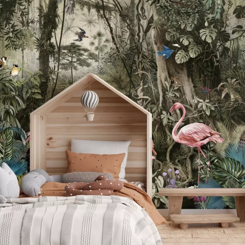 Fototapete Exotische Vögel im Dschungel