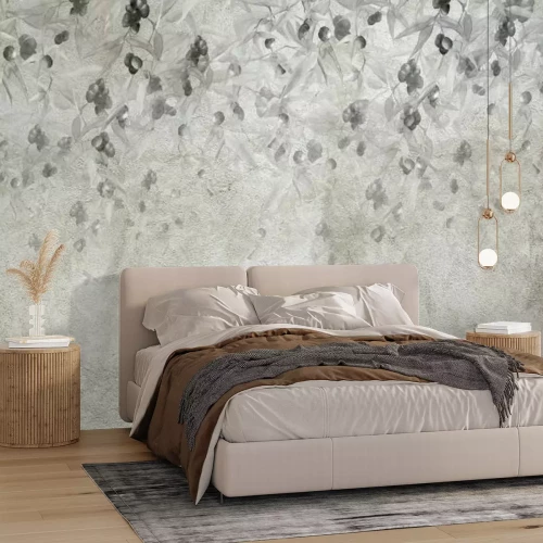 Fototapete Olivenbaum auf strukturiertem grauem Hintergrund