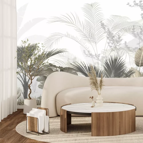 Fototapete Grau-beige tropische 3D-Blätter