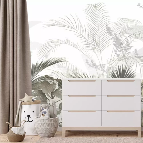 Fototapete Grau-beige tropische 3D-Blätter