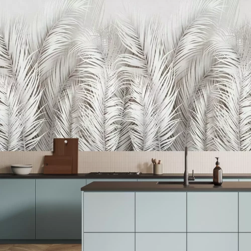 Fototapete Tropical palm leafs on grunge background. 