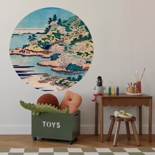 Sticker Landschaft im Kreis japanische Kunst