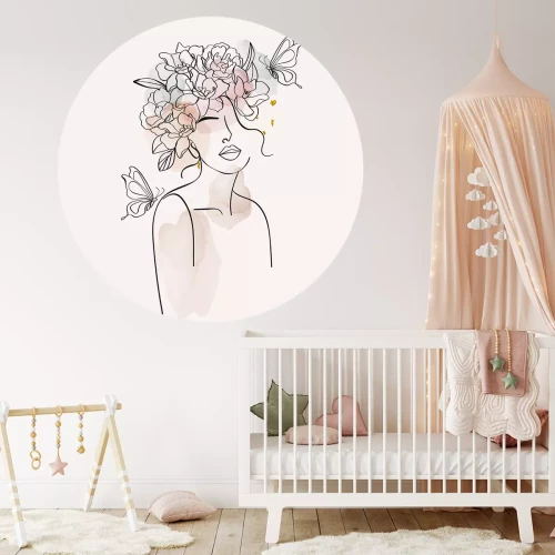 Sticker Rundes Frauenporträt Line Art