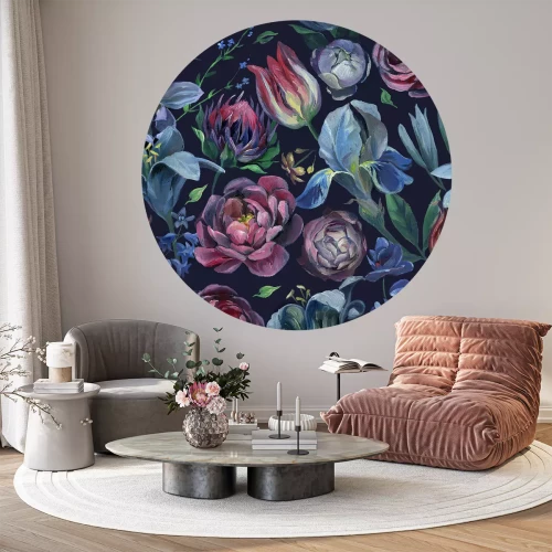 Sticker Rundes Muster mit blühenden Pflanzen