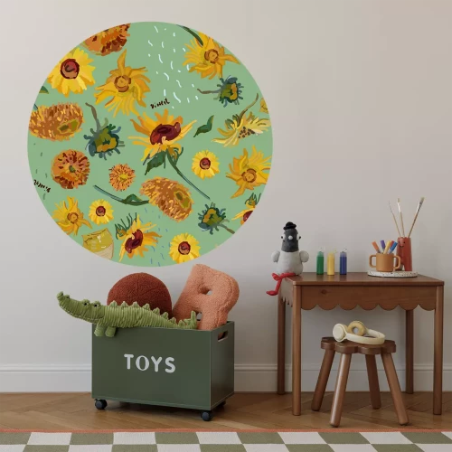 Sticker Van Goghs Sonnenblumen rundes Muster