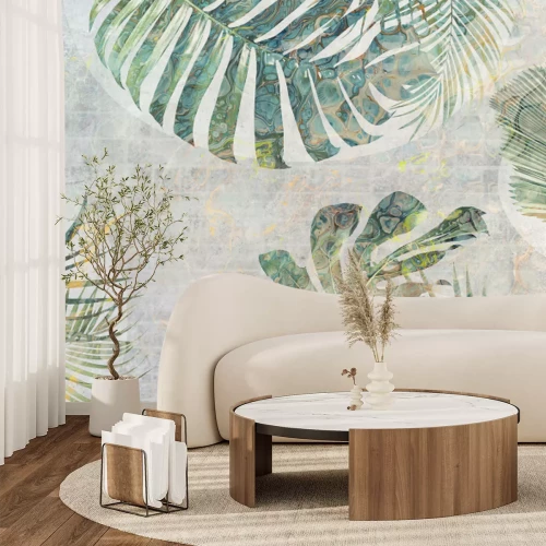 Fototapete Tropische Blätter auf einem Grunge-Hintergrund