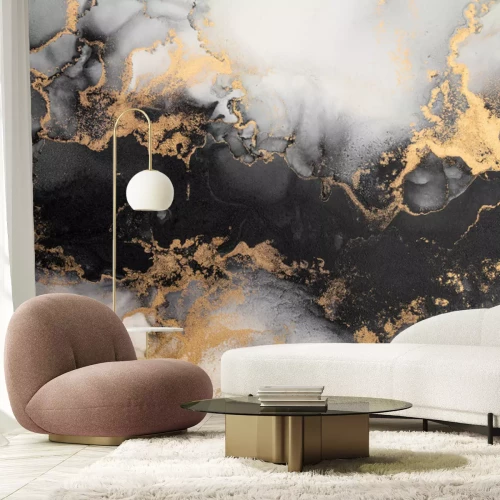 Fototapete Aquarellmarmor mit schwarzer und goldener Farbe