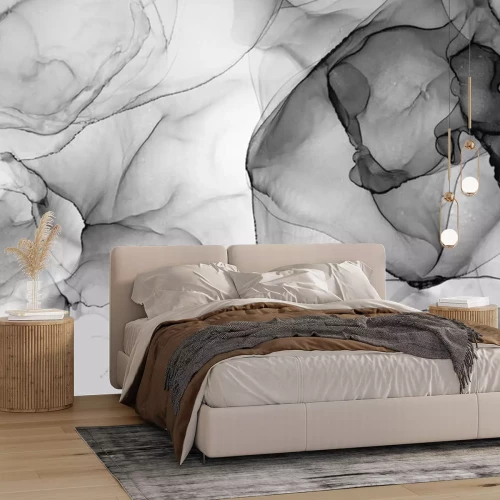 Fototapete Schwarz-weiße Marmorabstraktion mit Tuscheeffekt