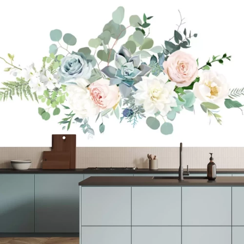 Sticker Blumenstrauß aus pastellfarbenen Blumen und grünen Blättern