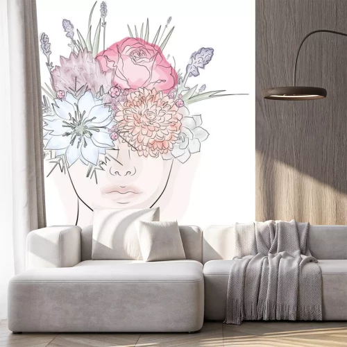 Sticker Abstraktes Gesicht mit Aquarell-Blumen