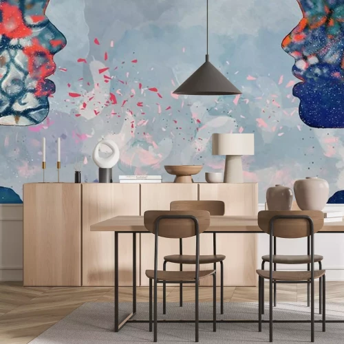 Sticker Abstrakte Gesichter am Aquarell-Hintergrund