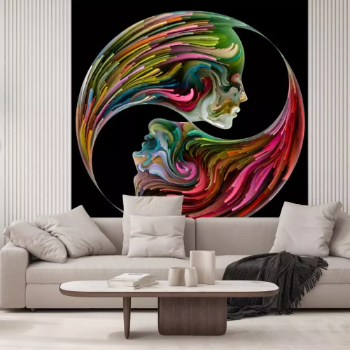 Sticker Abstraktes Konzept von Yin Yang mit Gesichtern