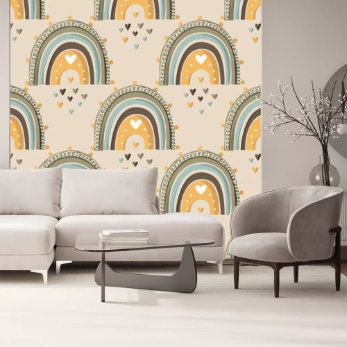 Sticker Muster mit Regenbögen im skandinavischen Stil