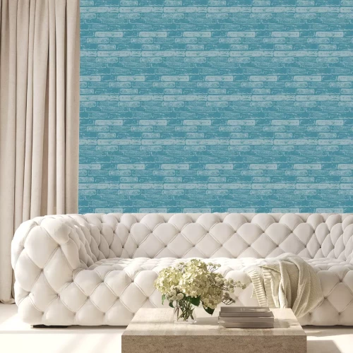 Tapete Blaues Muster mit Backstein