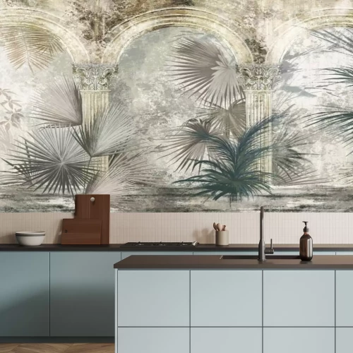 Fototapete Säulen und exotische Palmenblätter