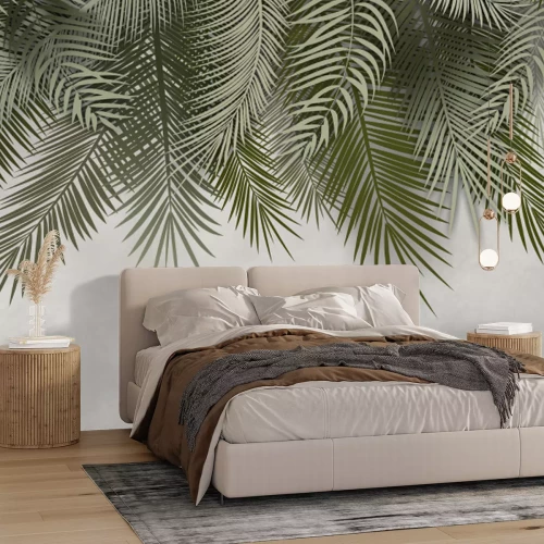 Fototapete Tropische Palmen auf modernem grauem Hintergrund