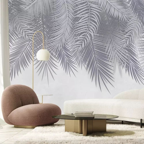 Fototapete Exotische Palmblätter in Grau