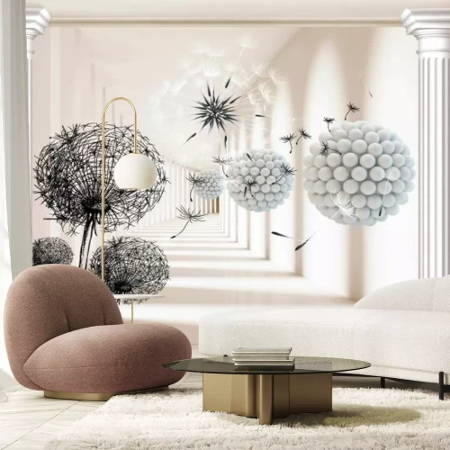 Fototapete 3D Illustration mit Säulen und Pusteblumen