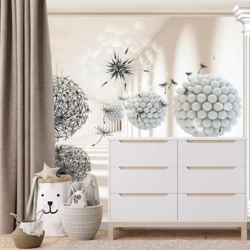 Fototapete 3D Illustration mit Säulen und Pusteblumen