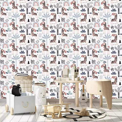 Tapete Abstraktes Muster mit rosa Zebras