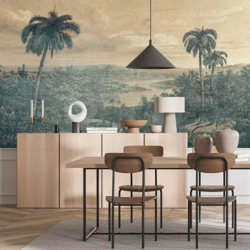 Fototapete Landschaft mit Palmen im Vintage-Stil