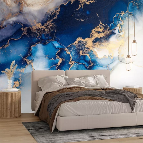 Fototapete Blau-weißer abstrakter Marmor im Aquarellstil