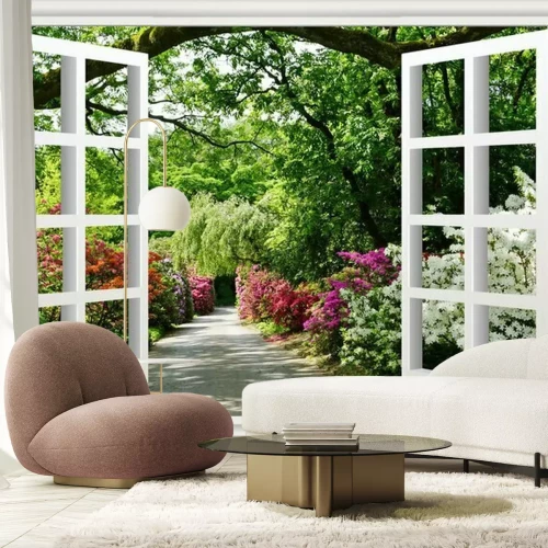 Fototapete Fenster mit Blick auf den botanischen Garten