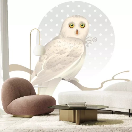 Sticker Niedliche weiße Eule auf einem Ast