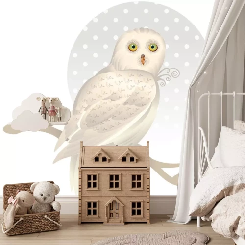 Sticker Niedliche weiße Eule auf einem Ast