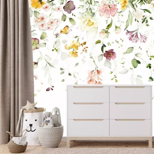 Fototapete Blumenarrangement mit hängenden Gartenblumen