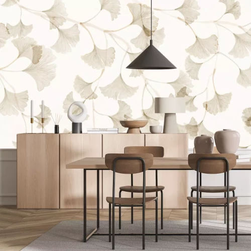 Fototapete Zweige mit Ginkgoblättern auf hellem Hintergrund