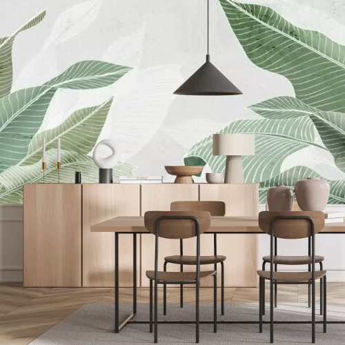 Fototapete Grüne Palmblätter auf einem leicht strukturierten Hintergrund