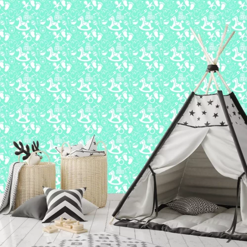 Tapete Weiß-blaues Babymuster