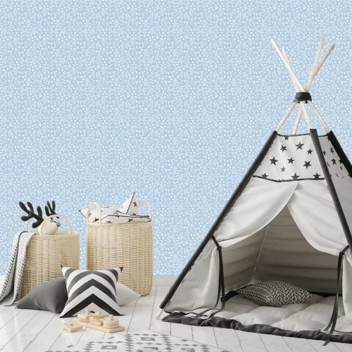 Tapete Zarte Feldblumen auf blauem Hintergrund